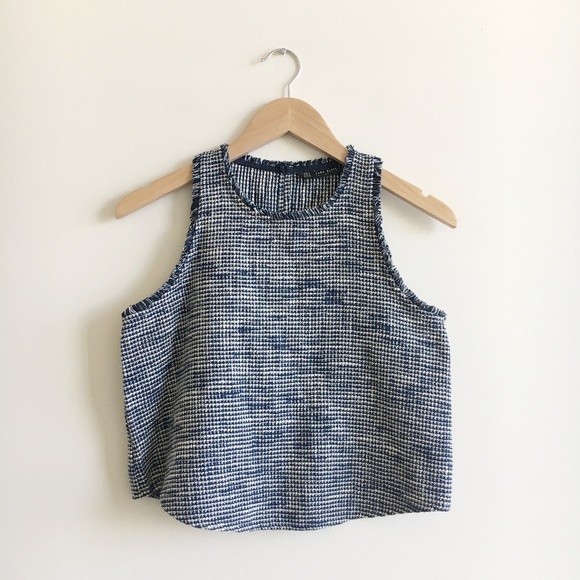 Zara Tops - Zara Navy Blue Tweed Fringed Top